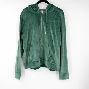 PINK Victoria's Secret Velour Full Zip Hoodie Green Logo L Y2K 2000s Aesthetic